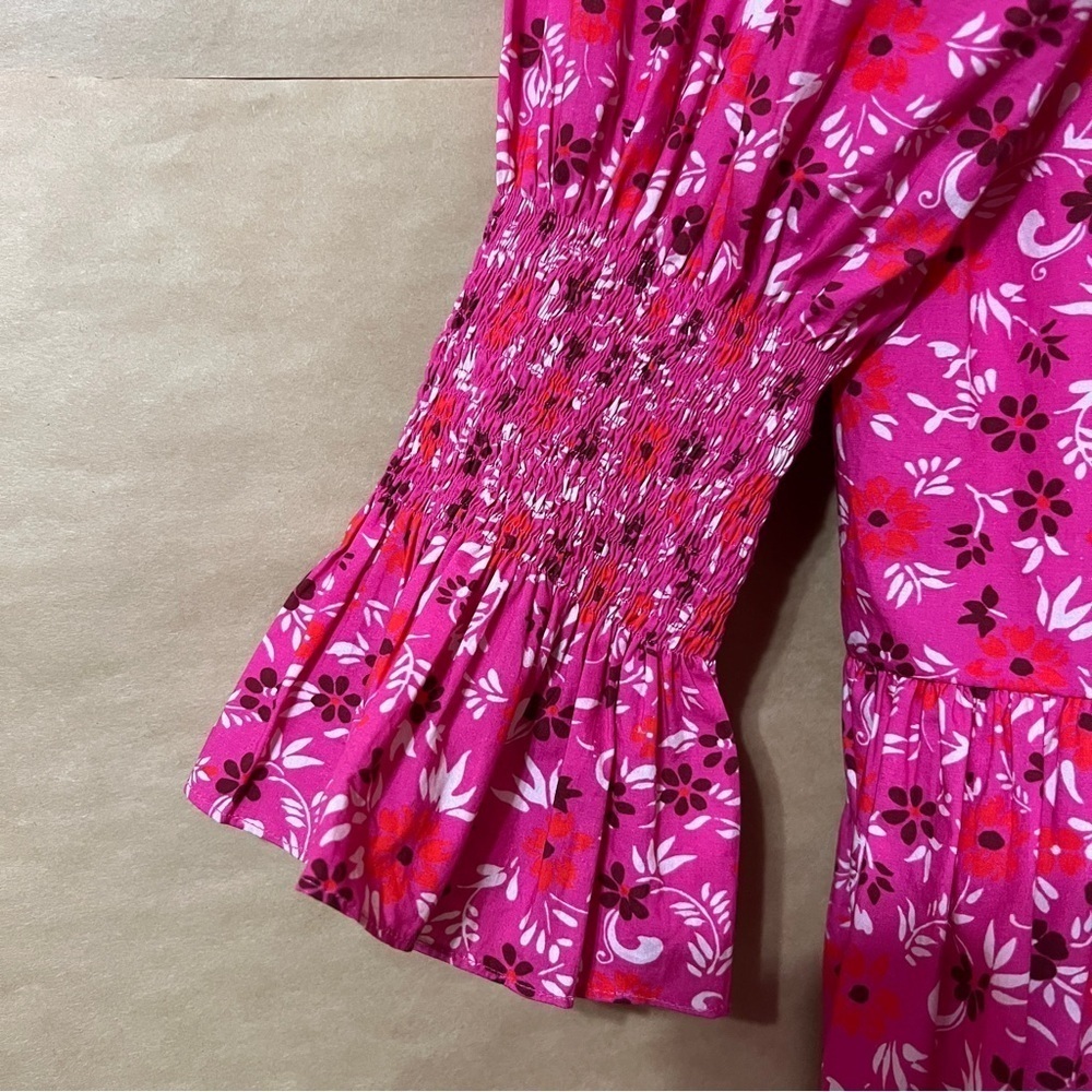 Figue | Bella Dress Tiered Popover Mini Dress Smocked Sleeve Pink Floral Size S - Picture 10 of 15